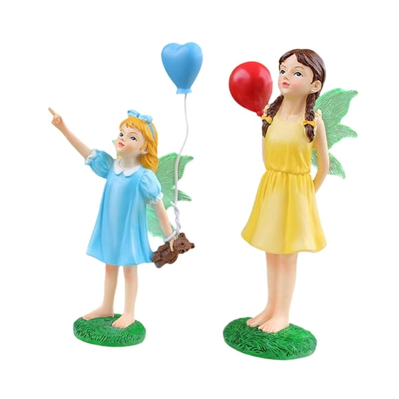 2x Mini Estatuas De Jardín De Hadas Con Ala Luminosa Para Plantador De Patio De Granja