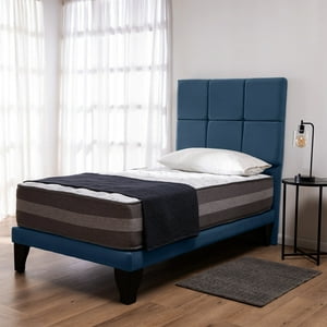 Colbox - Cama Europea Valencia P + Respaldo Atenas 1.5 Pl Felpa Azul