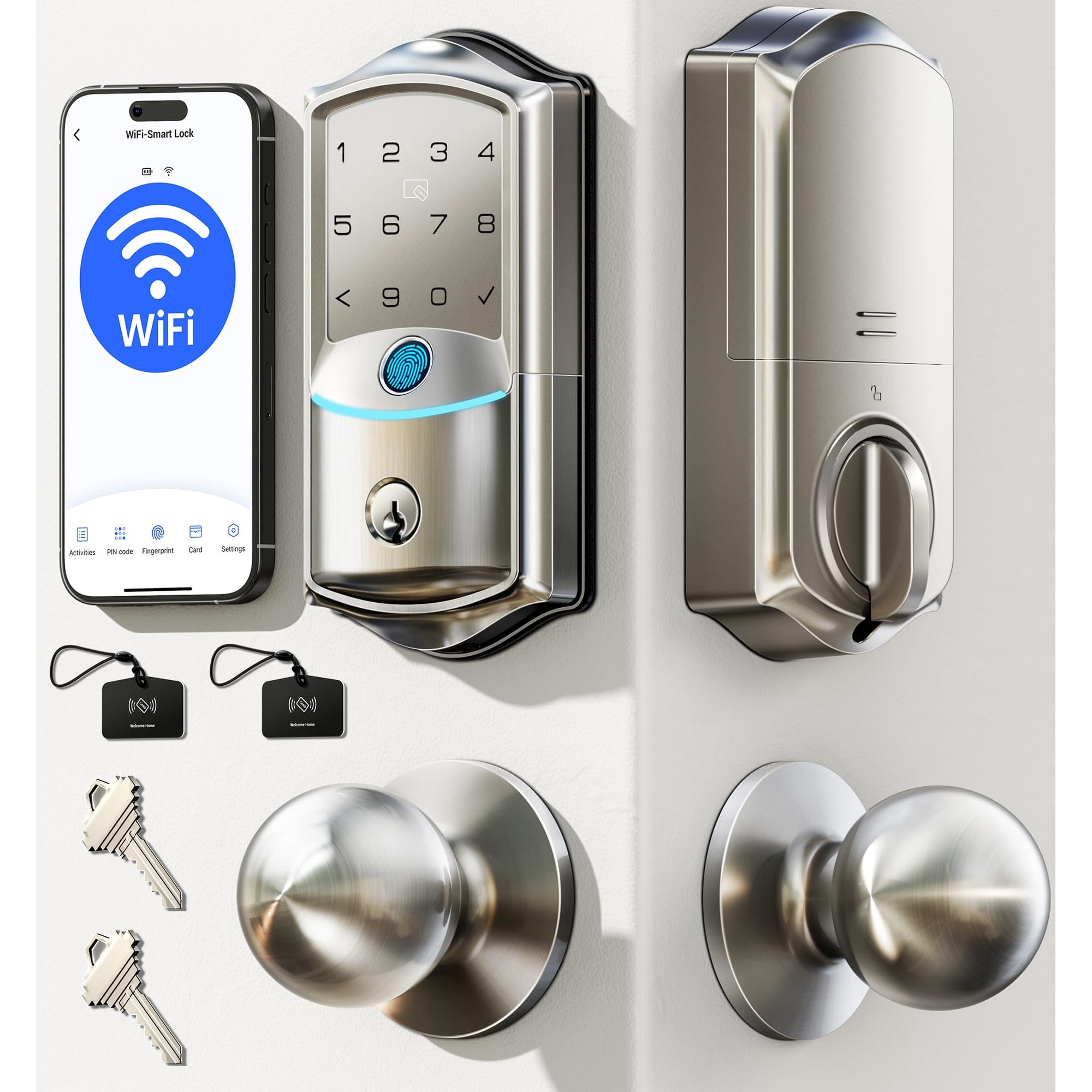 Cerradura Inteligente Veise Ve027-k Con Wifi, Huella Digital Y Acceso Sin Llave, Acabado Satinado