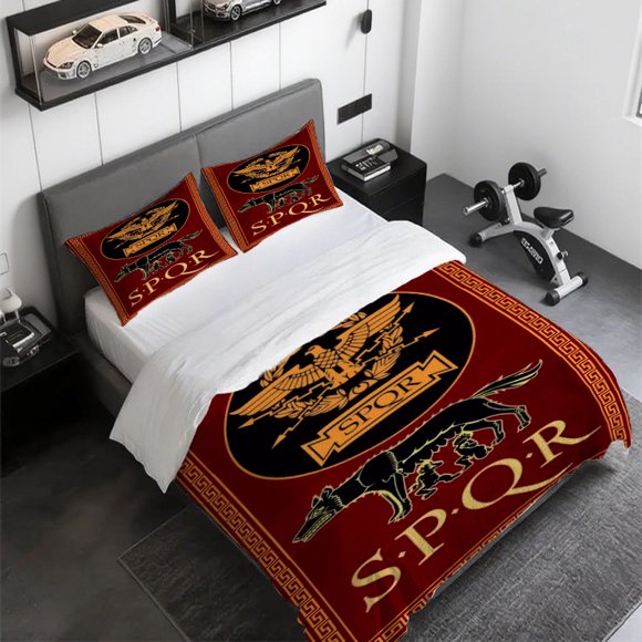 3pcs Ancient Roman SPQR Eagle & Laurel Leaf Wolf Themed Bedding Set Soft Duvet Cover with 2 Pillowcases \u2013 Ideal for All Seasons