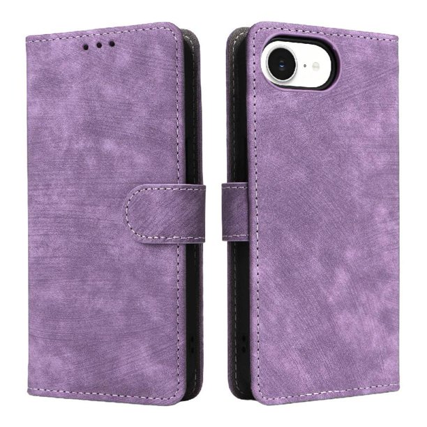 Funda Billetera para iPhone 16E con Soporte - Cartera de Cuero con Ranuras Morado