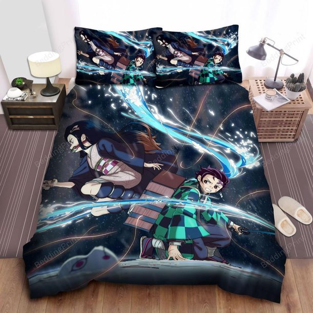 Demon Slayer Tanjiro And Nezuko Fighting Combination Quilt Duvet Cover Set3-Piece Bedding Set