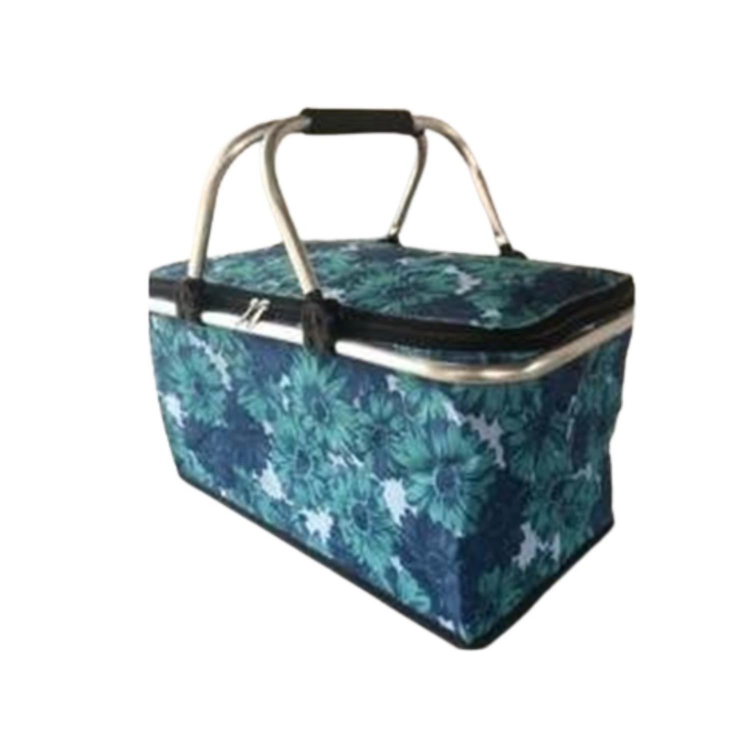 Auckland Outdoor - Bolso Termico Plegable Flores Azules Cooler Canasta Picnic Azul