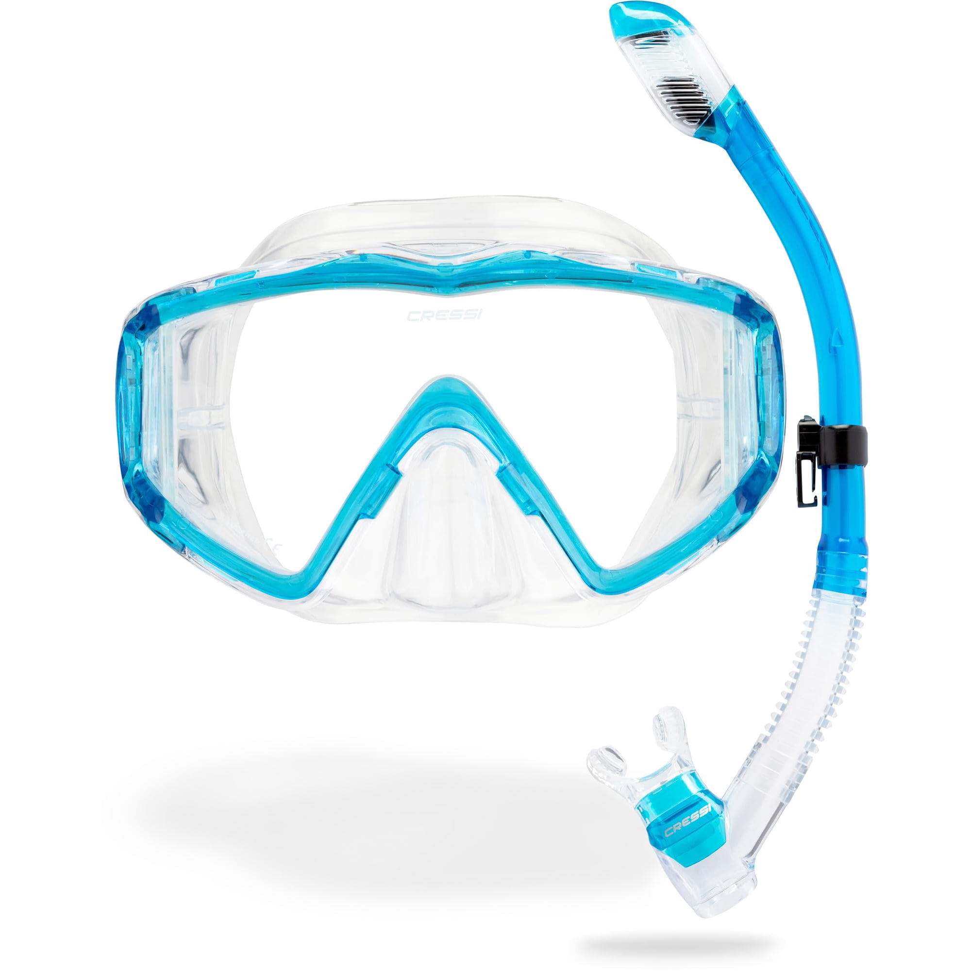 Kit De Esnórquel Cressi Pano 3 Y Supernova Dry Clear Aquamarine