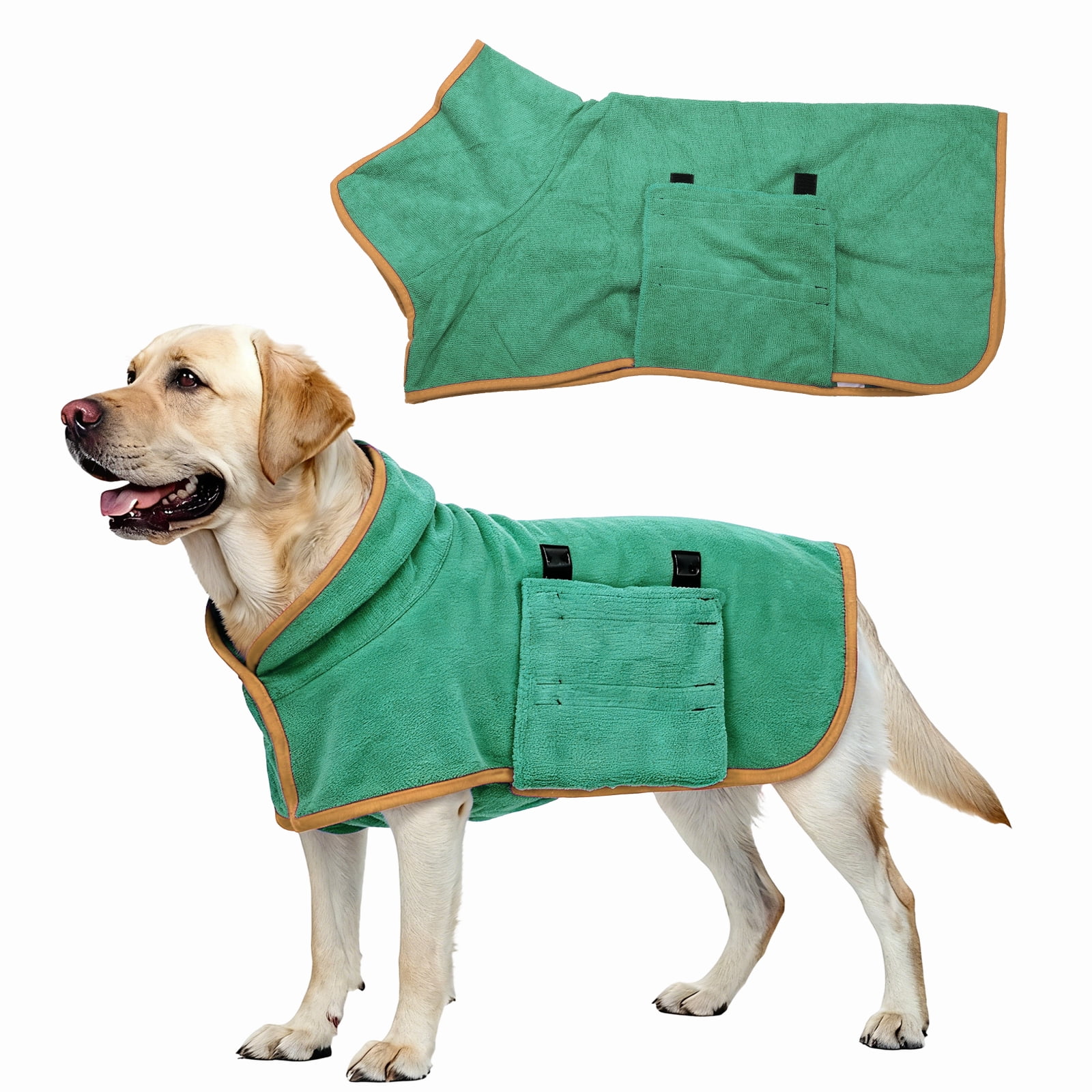 Uxcell Abrigo Secador para Perros, Batas para Perros para Después del Baño Bata Súper Absorbente Toalla Suave Ajustable, (M, Verde Oscuro), Destinado para Secado Rápido Mascotas
