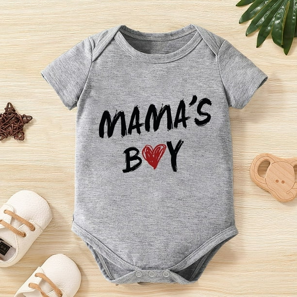 Baby Boys Casual "MAMA'S BOY" Romper, Short Sleeve Crew Neck Bodysuit For Summer