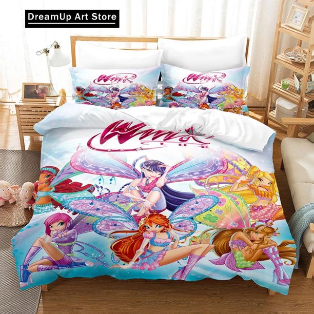 Fashion Winx Saga Club Bedding Set Boys Girls Duvet Cover Pillowcase Bed Adult Bedroom