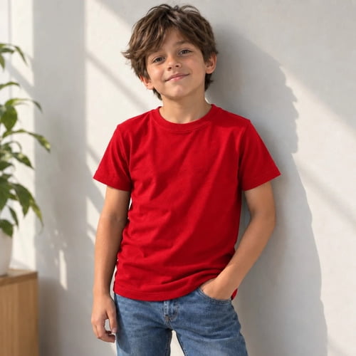 Poleras De Niños Cuello Redondo 100% Algodon Manga Corta Rojo 12 Lisa