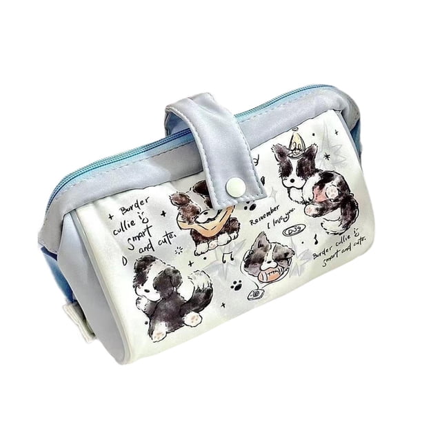 Estuche Para Lápices De Perro, Lona De Dibujos Animados, Gran Capacidad, Bolígrafo Para Cachorro, Bolsa De Maquillaje Para Niñas, Cachorro Border Collie