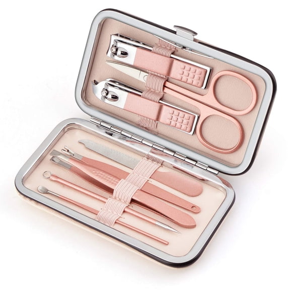 Set de Manicura Avando 8 en 1 Acero Inoxidable Rosa con Estuche