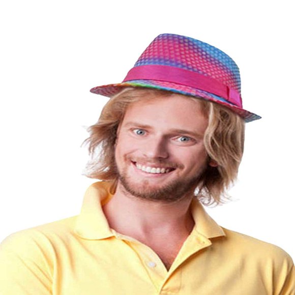 Sombrero Fedora Dress Up America con lentejuelas para adultos, color rosa y azul