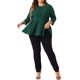 thumbnail image 2 of Agnes Orinda Conjuntos de Halloween Tops de Talla Grande para Mujeres Escuela Universidad Elegante Cuello Redondo Color Sólido Ropa de Trabajo Manga 3/4 Top Peplum 1X Verde, 2 of 6