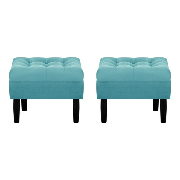 Set Pouf Wood 1c Felpa 00 Turquesa
