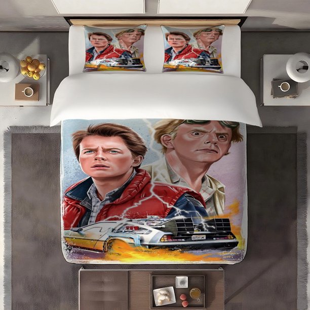 3pcs Back to The Future Classic Sci-Fi Movie Illustration Digital Print Set Made of 100% Polyester Skin-Friendly Fabric