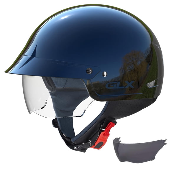 Medio casco de moto GLX M14 Cruiser con visera tintada negra