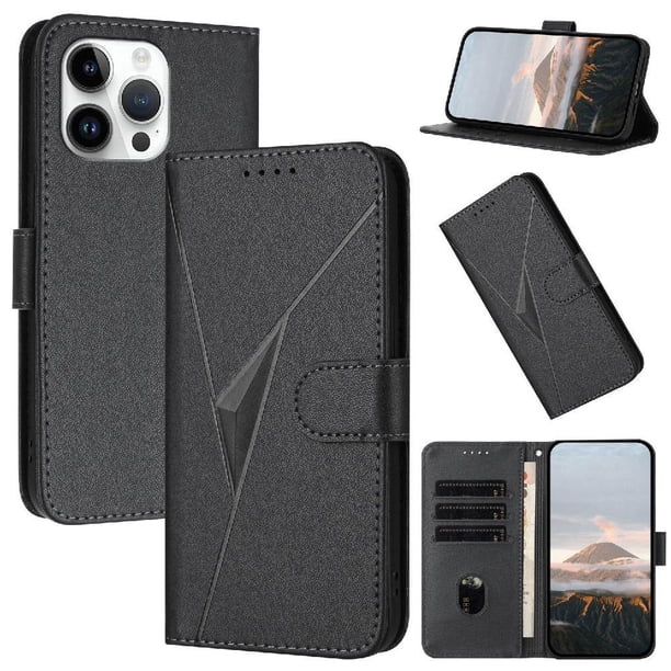 Funda Cartera Fibra de Carbono para iPhone 15 Pro Max con Soporte y Cierre Magnético Negro