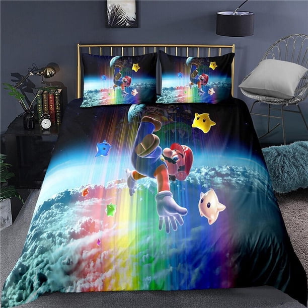 Super Mario Game Quilt Duvet Cover Set Soft Bedroom Decor Double3-Piece Bedding Set