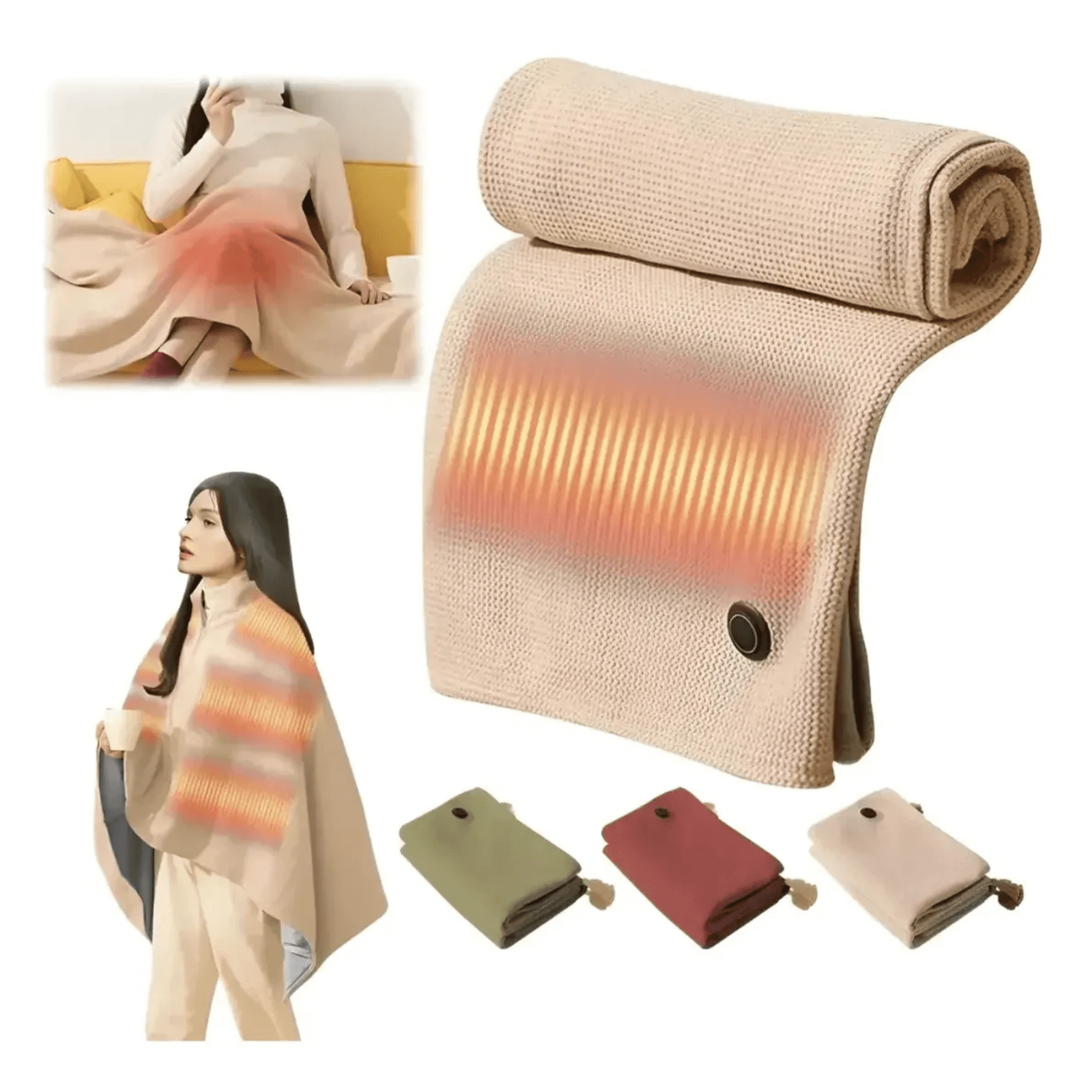 Manta Chal Con Calefacción Usb Portátil Eléctrica 2 En 1 BEIGE