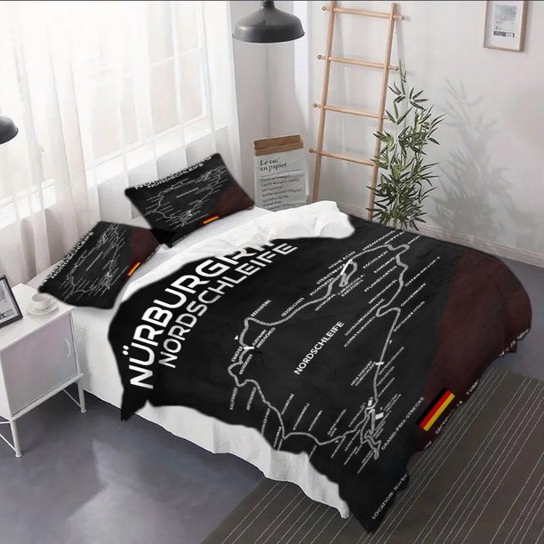 3pcs N\u00FCrburgring Nordshleife Map Pattern Duvet Cover Set - Bedding Soft and Durable Material for a Comfortable Bedroom - Includes Duvet Cover and Pillowcases