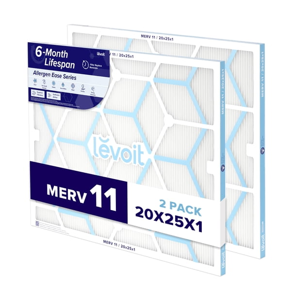 Filtro de aire LEVOIT MERV 11, 20 x 25 x 1, 6 meses, paquete de 2 para aire acondicionado y aire acondicionado doméstico
