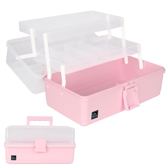 Caja de almacenamiento WEWLINE de 33 cm, 3 niveles, rosa con asa