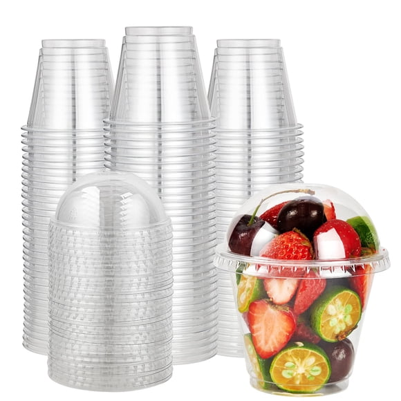Vasos De Plástico De 9 Oz (paquete De 200) Con Tapas En Forma De Cúpula Transparentes