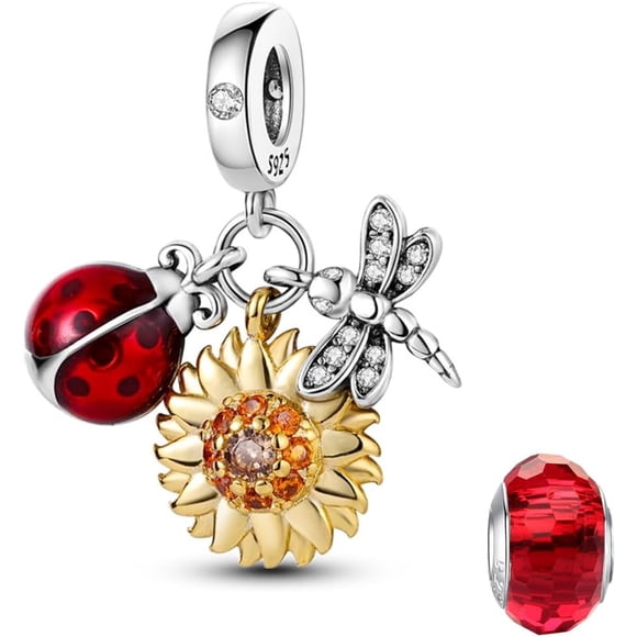 Charm LNQOBU Plata 925 Girasol Mariquita Libélula Compatible Pandora