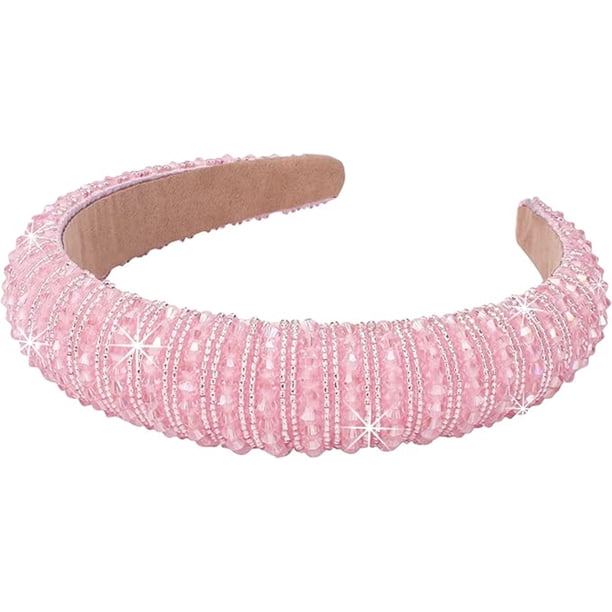 Diadema Rosa Con Diamantes De Imitación Para Mujer Diadema Acolchada Con Cuentas De Cristal Brillante Lindas Bandas Para El Pelo Accesorios Para El Cabello Para Mujeres Y Niñas