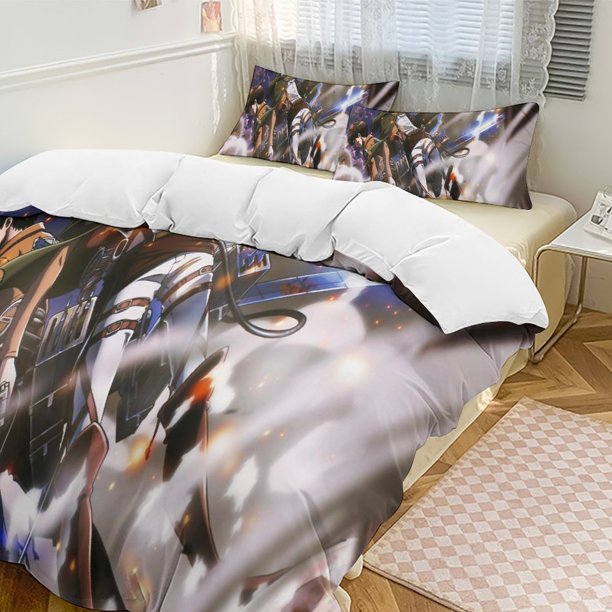 Attack On Titan Quilt Set Thicken Soft 3 Pieces Bedding Set All Season Duvet Cove with 2 Pillowcases for Adult Women Girls Teens Home Room Decor