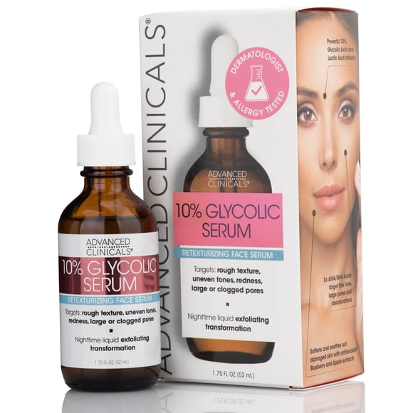 Serum Advanced Clinicals 10% de ácido glicólico, 50 ml, para rostro