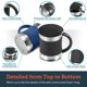 thumbnail image 2 of Juego de tazas de café COSORI de acero inoxidable de 500 ml con tapa negra y azul, 2 of 9