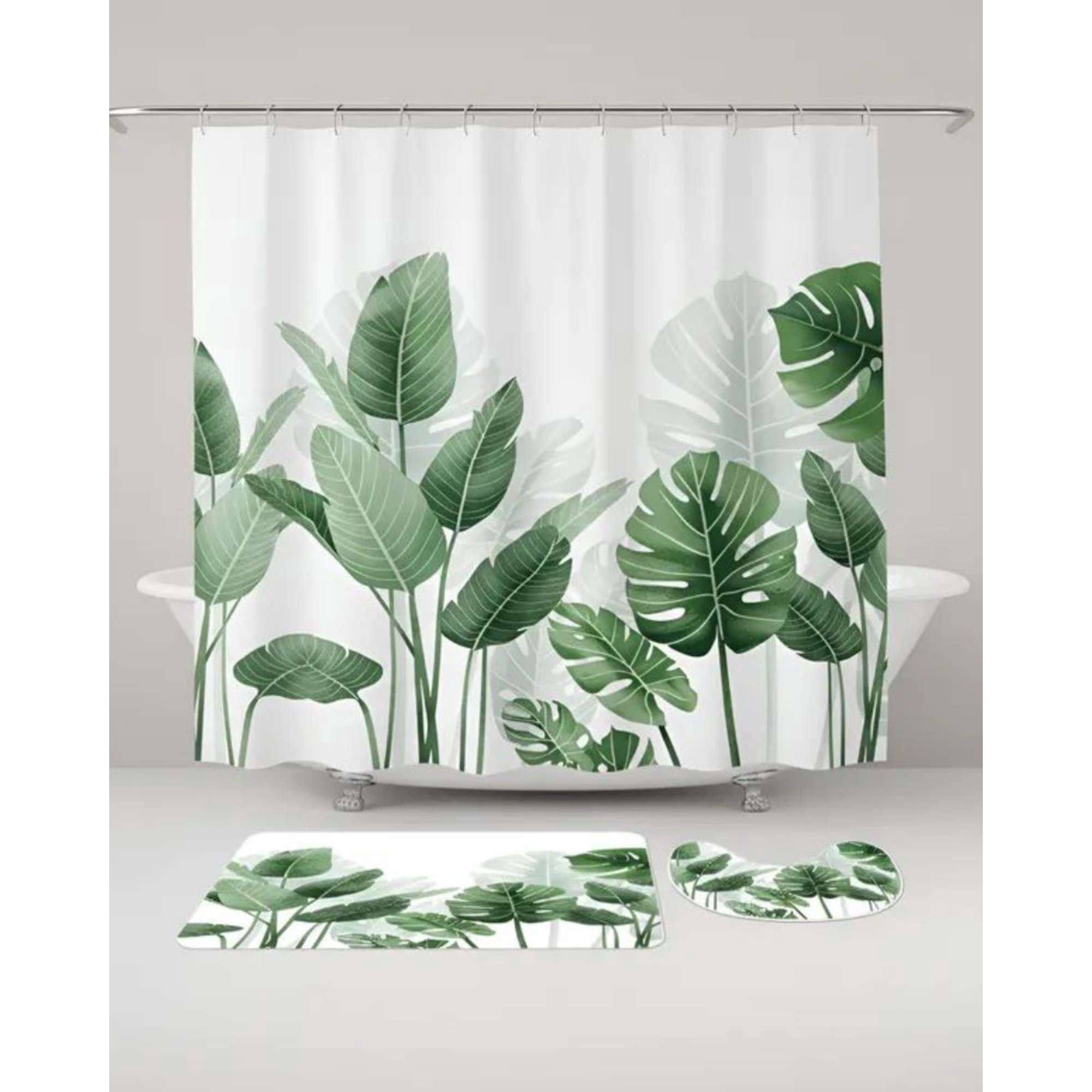 Mylhogar - Juego 5 Piezas Con Cortina De Baño De Tela Poliéster Y Forro De Ducha De Plástico