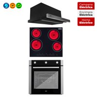 Maigas - Kit Horno 60 Litros Con Spiedo + Encimera Vitrocerámica 4 Quemadores + Campana Retráctil