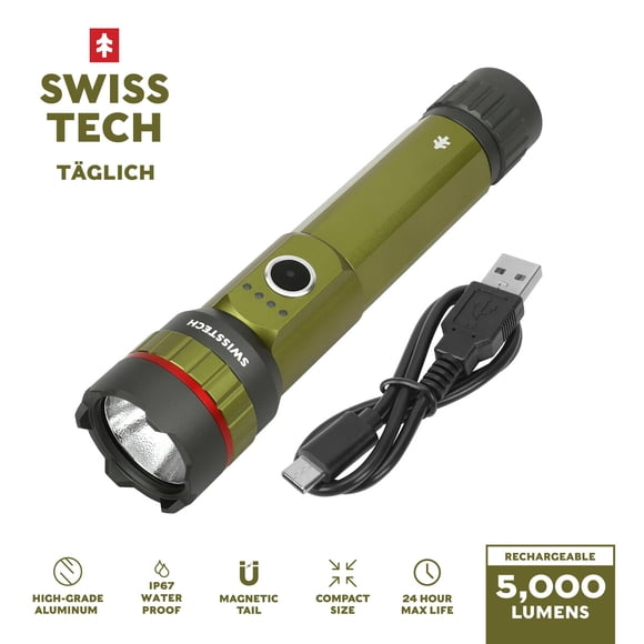 Linterna LED Swiss Tech 5000 lúmenes recargable IP67