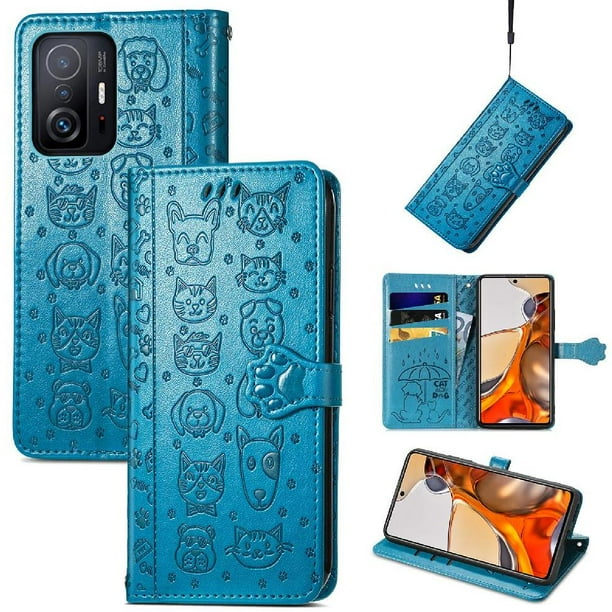 Funda Cartera FOXDOCK para XIAOMI 11T , Flip PU con Relieve de Gatos y Perros, Tarjetero y Soporte