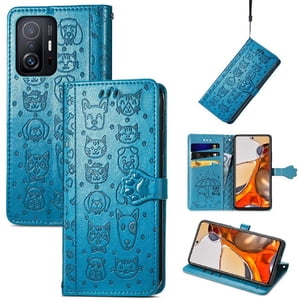 Funda Cartera Foxdock Para Xiaomi 11T , Flip Pu Con Relieve De Gatos Y Perros, Tarjetero Y Soporte