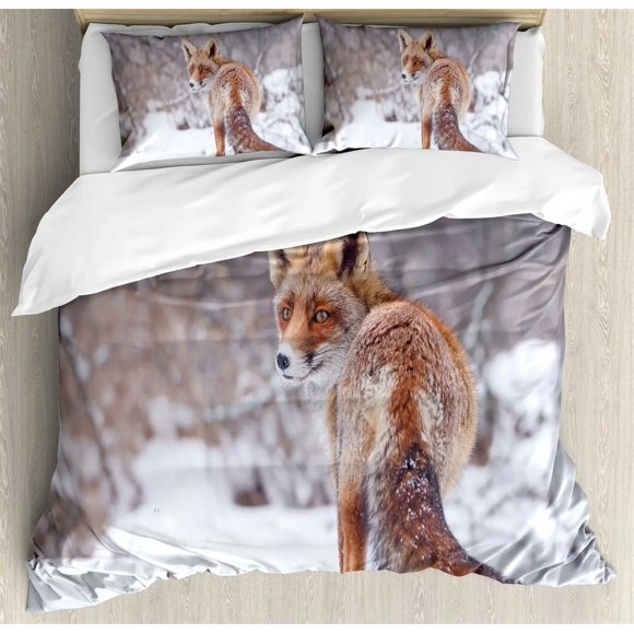 x28 Bed SheetsFox Duvet Cover Tree Branch Camo Bedding Set Jungle Wild Animal Woodland Hunting Boys Teen Men Rustic Farmhouse Bed Set Autumn 3-Piece Bedding Set (1 Duvet Cover + 2 Pillow Shams) nj28