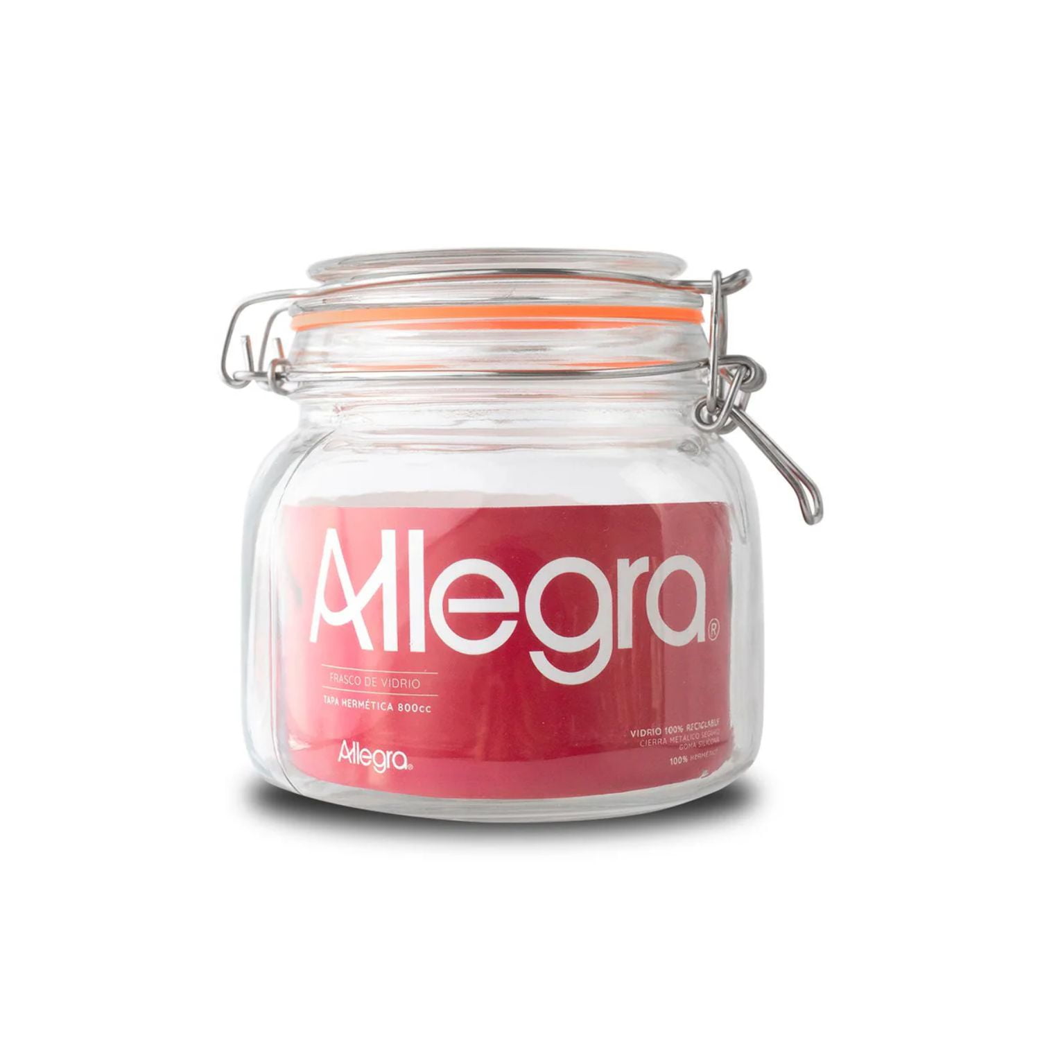 Frasco Vidrio Allegra Tapa Hermética 800ml Transparente Contenedor