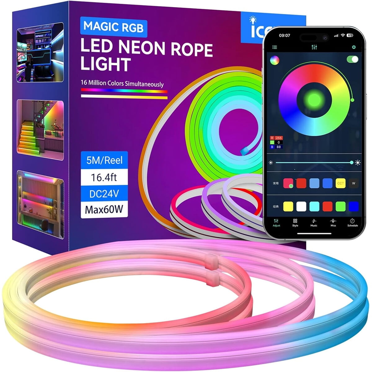 Cinta Neón Led Icever Ws2811 Rgb 10m 24v Resistente App