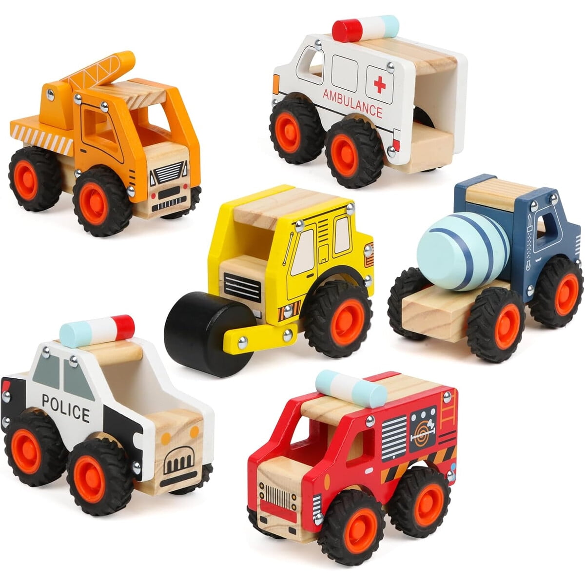 Set 6 Autos Madera Dipalent Montessori Vehaculos Infantiles
