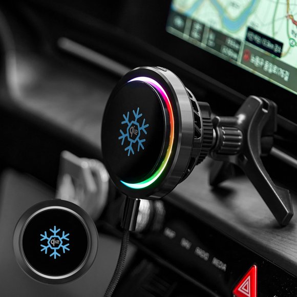 Cargador inalámbrico para auto Ventaron Qi2 15W con MagSafe – negro