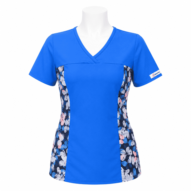 Delantal Mujer tela elasticada C/aplic. estampada al costado. Azul Rey - Art. LQ-5