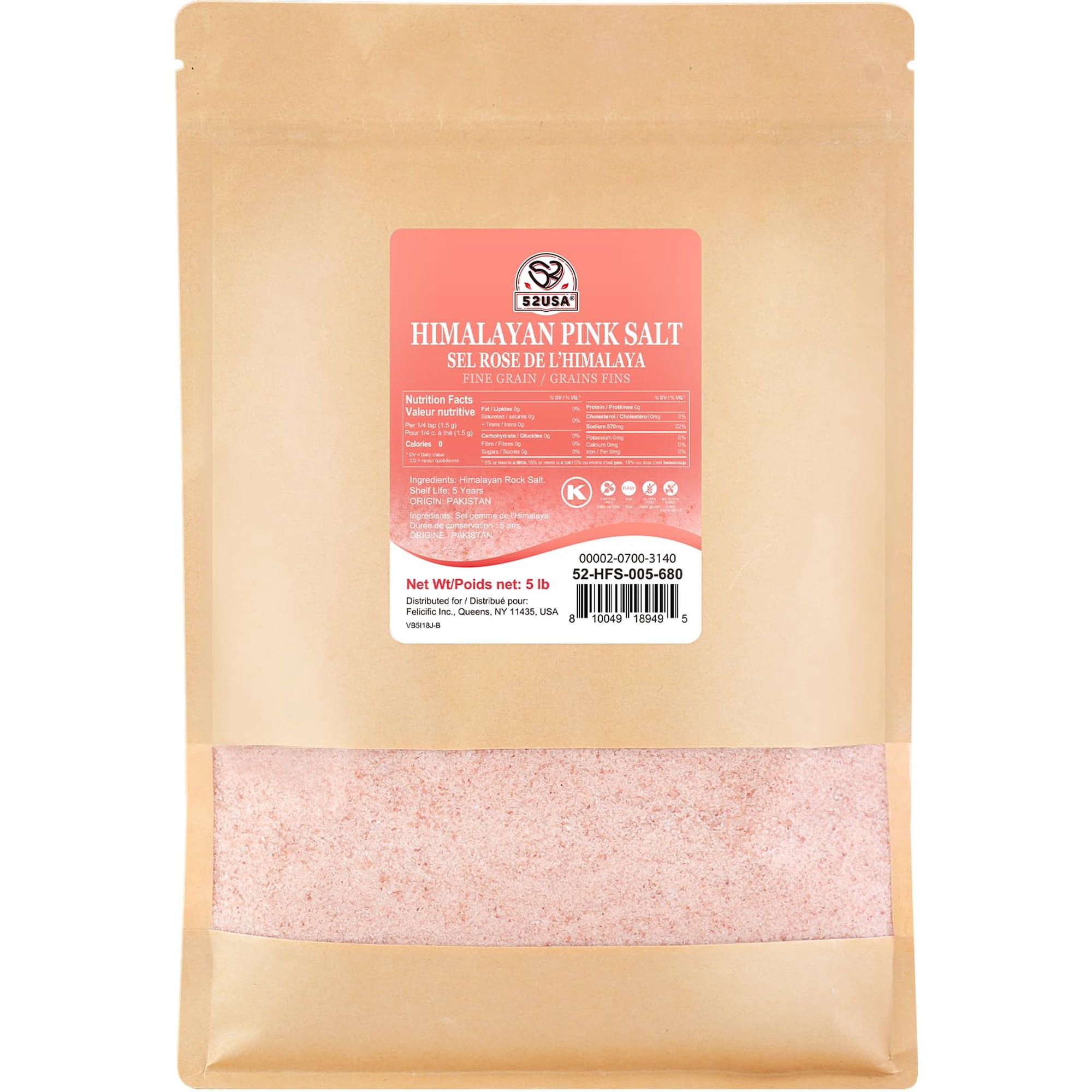 Salt 52usa, Grano Fino Rosa Del Himalaya, 2,36 Kg