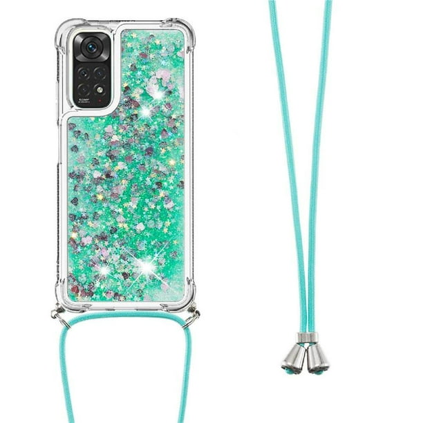 Funda FOXDOCK para Xiaomi Redmi Note 11/11s 4G con Cuerda Ajustable, Brillo Líquido, Protección Antigolpes y Lente – Ideal para Regalo