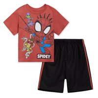 Conjunto Para Niños Pequeños Marvel Spiderman Remera Y Shorts De Malla