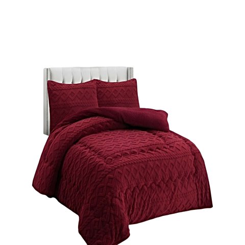 Genérico - Pack Cobertor De Invierno Con Textura 1.5 Plaza 180X200Cm P Burdeo