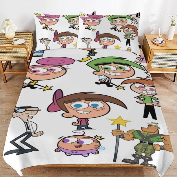 The Fairly Oddparents Bedding Sets Ultra Soft Skin-Friendly Duvet Cover 3 Piece, Cute Comforter Cover Bed Set for Boys Girls Kids