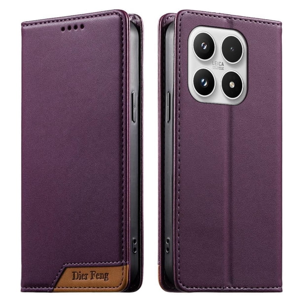 Funda Tipo Cartera de Cuero Sintético para XIAOMI 17 Bloqueo RFID, con Ranuras para Tarjetas y Bolsillo para Efectivo, Cierre Magnético Fuerte Morado