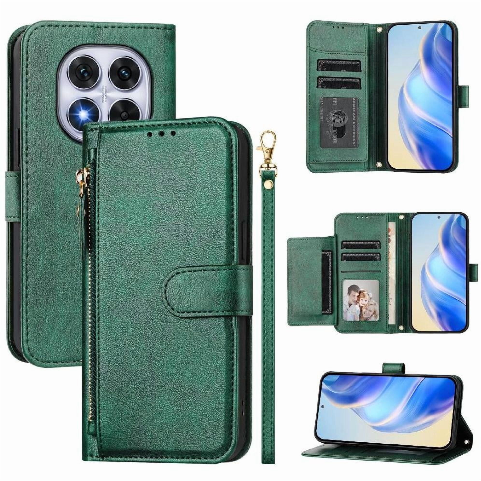 Foxdock - Funda Tipo Billetera Para Xiaomi Poco X7 Con Cremallera Portatarjetas Soporte Correa De Muñeca Cuero Verde