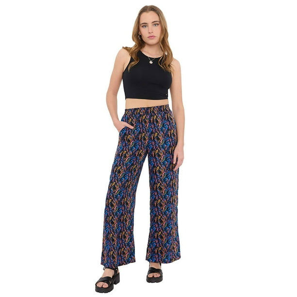 Pantalón Mujer Palazzo Elastico Flores Tropical Corona